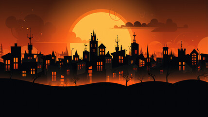 Colorful Cartoon Style: Halloween Small Town