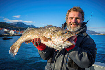 Obraz premium Fisherman and the prized trophy Hake