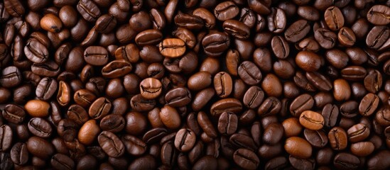 Fototapeta premium Overhead view of coffee beans being roasted