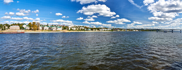 Russia. Travel along the Volga River. City of Kostroma. Panorama towards the Volzhsky Bridge