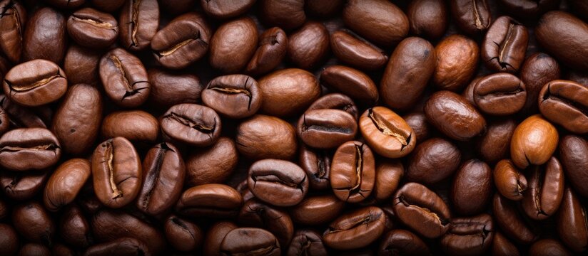 Close up image of roasted coffee beans texture