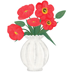 Red tulip in ceramic vase in spring and autumn, decoration in vintage style.