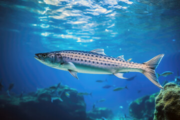 Power of a barracuda as it patrols the vibrant coral reef ecosystem of the ocean