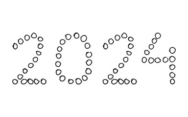 2024. doodle. holiday. holiday. joy. Christmas tree. numbers. sign. year. new year. christmas. vector. on a white background.