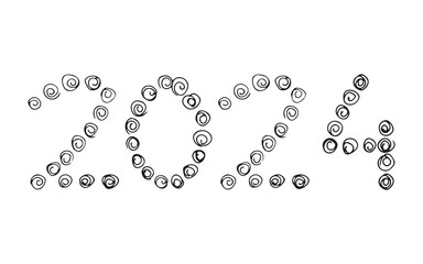 2024. doodle. holiday. holiday. joy. Christmas tree. numbers. sign. year. new year. christmas. vector. on a white background.