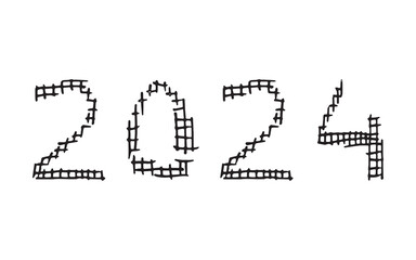 2024. doodle. holiday. holiday. joy. Christmas tree. numbers. sign. year. new year. christmas. vector. on a white background.