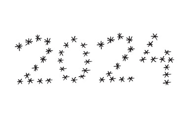 2024. doodle. holiday. holiday. joy. Christmas tree. numbers. sign. year. new year. christmas. vector. on a white background.