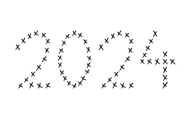 2024. doodle. holiday. holiday. joy. Christmas tree. numbers. sign. year. new year. christmas. vector. on a white background.