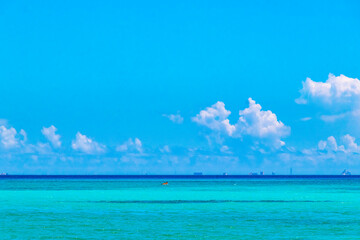 Fototapeta na wymiar Tropical caribbean sea panorama view to Cozumel island cityscape Mexico.