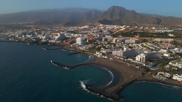coast, beaches and ocean, hotels by ocean, south Tenerife, Canary island aerial