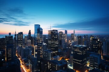 Modern city night skyline bustling energy