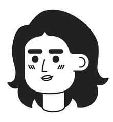 Adult middle eastern woman wavy bob haircut black and white 2D vector avatar illustration. Brunette female outline cartoon character face isolated. Arabic lady flat user profile image, portrait