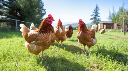 Beautiful chicken breed walking on the grass in the garden in the soft rays of sunset.


 - obrazy, fototapety, plakaty