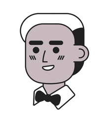 Waiter african american man black and white 2D vector avatar illustration. Black male servant bow tie outline cartoon character face isolated. Host restaurant flat user profile image, portrait