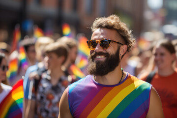 A colorful LGBTQ+ pride parade, celebrating diversity and inclusivity. Generative Ai.