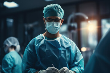 A skilled surgeon in an operating room, focused on a critical procedure, highlighting expertise in healthcare. Generative Ai. - obrazy, fototapety, plakaty