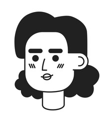 Obraz na płótnie Canvas Smiling woman hispanic adult black and white 2D vector avatar illustration. Happy lady latin american outline cartoon character face isolated. Curly hair female flat user profile image, portrait