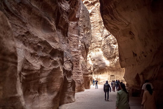 Kayon Sik. Close-up of the intricately shaped canyon walls and winding road. Petra Jordan.