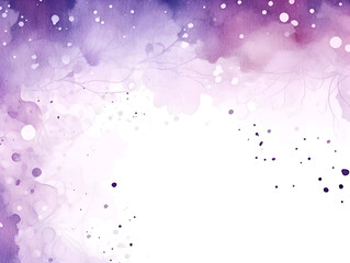 Purple watercolor splashes frame with white copy space for text, abstract background