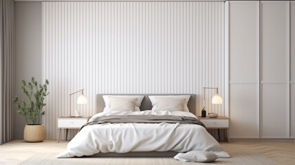 Fototapeta na wymiar modern warm bed room. Contemporary home with open concept living bright white decor. generative ai
