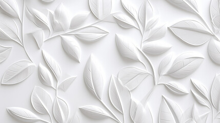 White geometric floral leaves tiles wall texture Ancient emboss square frame, border. generative ai - obrazy, fototapety, plakaty