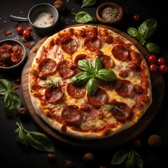 pizza with mushrooms and tomatoes