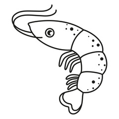 black and white shrimp icon, simple vector illustration for web design isolated on white background