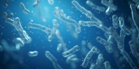Obraz premium Bacillus Gram-Positive Bacteria Studied on a Blue Background, Unveiling the World of Microbiology and Scientific Exploration