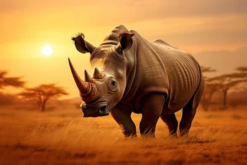 Keuken spatwand met foto impressive rhinoceros in the African savannah. © Jorge Ferreiro