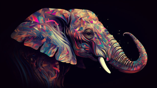 Abstract elephant ukiyo colorful acrylic painting drawing illustration image AI generated art