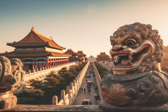The stunning Forbidden City in Beijing, exemplifying the Concept of architectural wonders. Generative Ai.