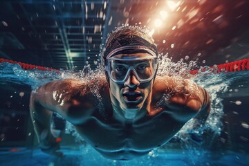 professional man swimming in the pool