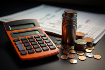 A calculator and budget spreadsheet, symbolizing the Concept of managing personal debt. Generative Ai.