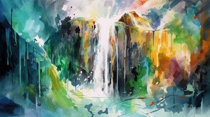 Abstract representation waterfall landscape paint Art AI Generated pictures