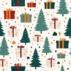 seamless christmas pattern trees and gifts