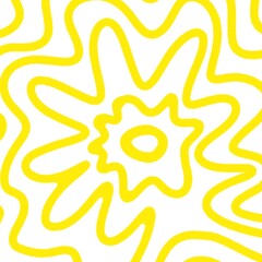 Bright yellow psychedelic camouflage floral seamless pattern hand drawn