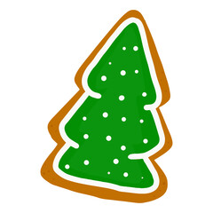 Gingerbread christmas tree decorated colored icing. Holiday cookie in shape of christmas tree
