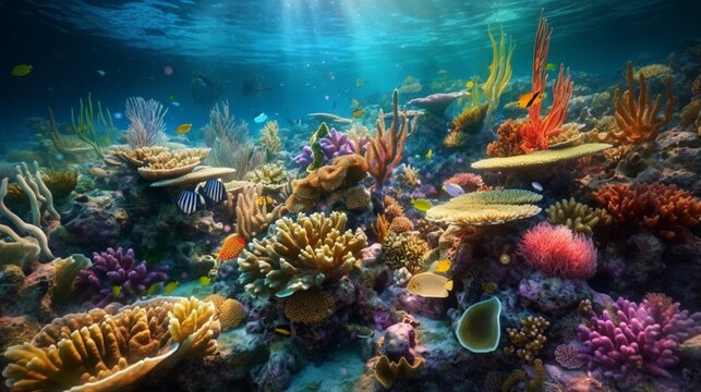 Abundant marine biodiversity marine ecosystem coral reef photography image AI generated art