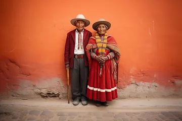 Fotobehang native couple peruvian man wearing traditional dress © Jorge Ferreiro