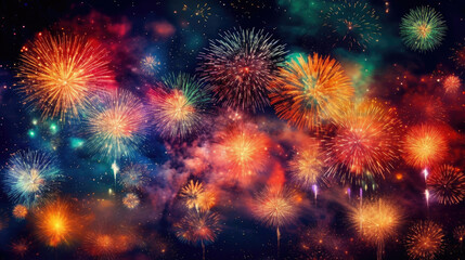 Obraz na płótnie Canvas Colorful firework background. New Year celebration background. Generative ai