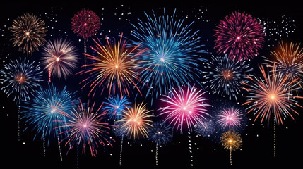 Fototapeta premium Colorful firework background. New Year celebration background. Generative ai