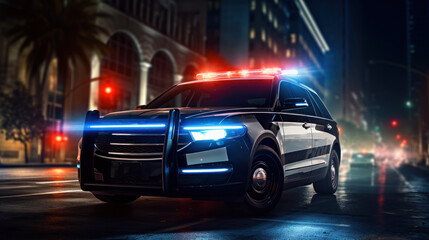 Fototapeta premium Police car with flashing strobes in the night