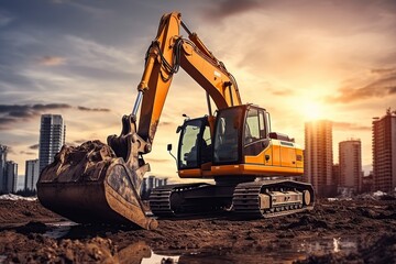 a construction site using a large excavator machine