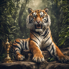 Naklejka na ściany i meble tiger in the jungle, wild, animal, big cat, trophy