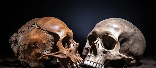 Foto op Canvas Archaeologists have conducted excavations on the skeletal remains of a rational Neanderthal man which included bones from an ancient Homo sapiens and a human skull © AkuAku