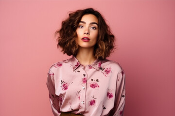 Beautiful young girl portrait, colored background.