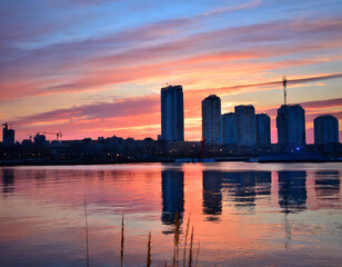 Sunset Over the Reflective City Skyline