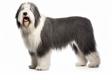 dog breed old english sheepdog on white background