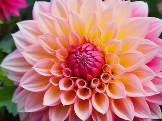 Dahlia blossom up close. a floral design background. Close up of a blooming medicinal plant. Nature based idea. 