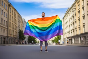 person with the LGBT flag on the street